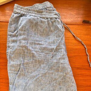Light Blue 100% Linen Drawstring Pants - Size 14